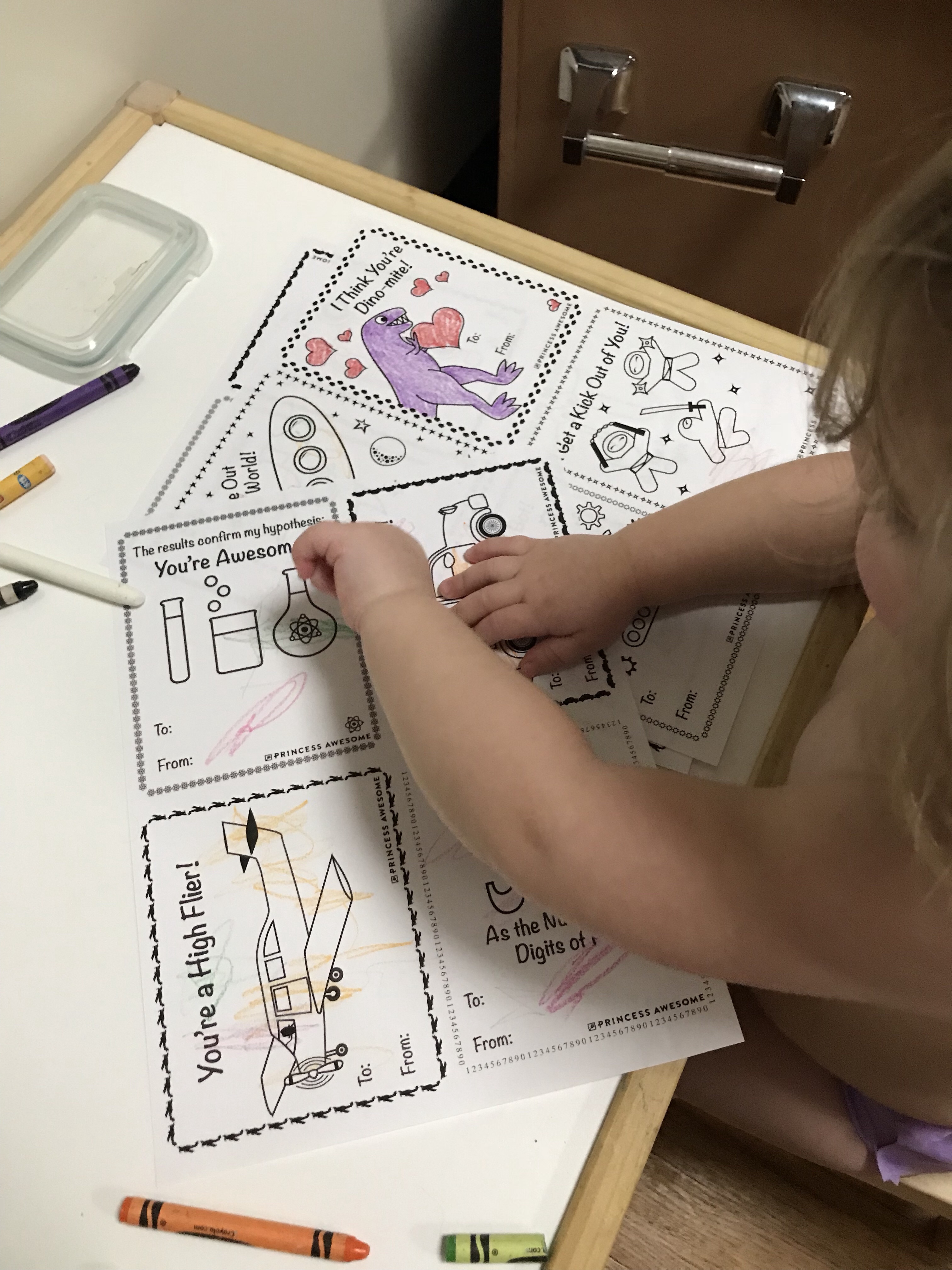 My little lefty coloring her Valentines 